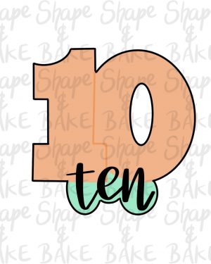 Number ten with wording cookie cutter