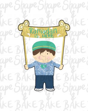 Boy holding a banner cookie cutter